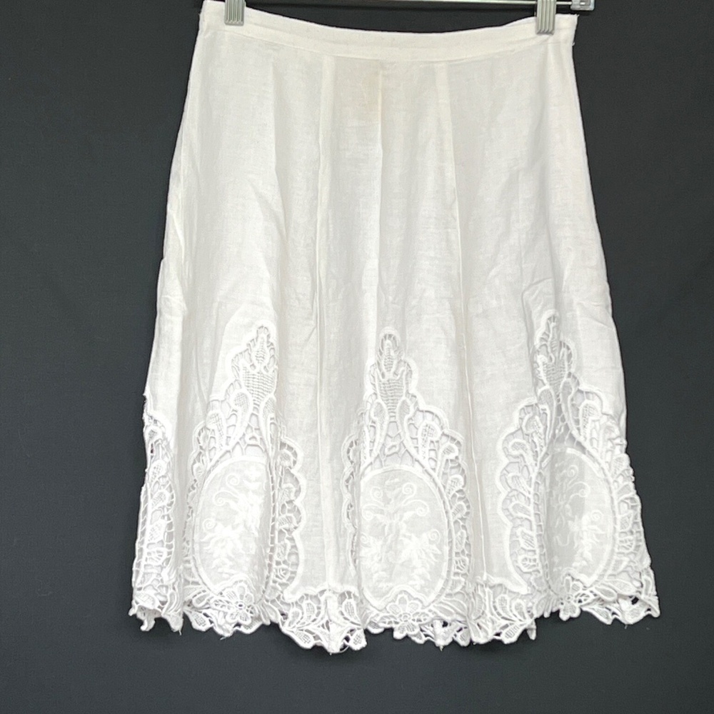 Lucy & Laurel Skirt Linen Blend Coastal Cowgirl Cut Out Lace Hem White Size 6